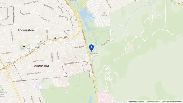 Map showing the location of DaVita Julia & Israel Waldbaum Dialysis at 100 Community Dr, Great Neck, NY 11021, served by DachiPlus medical transportation.