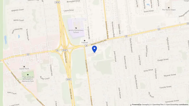 Map showing the location of Fresenius Kidney Care Coram at 1500 Middle Country Rd, Centereach, NY 11720, served by DachiPlus medical transportation.