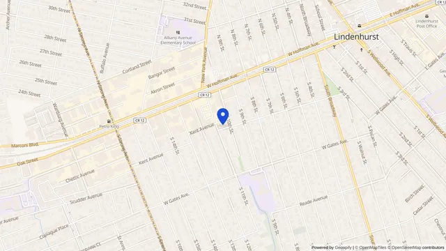 Map showing the location of Fresenius Kidney Care Lindenhurst at 185 S 10th St, Lindenhurst, NY 11757, served by DachiPlus medical transportation.