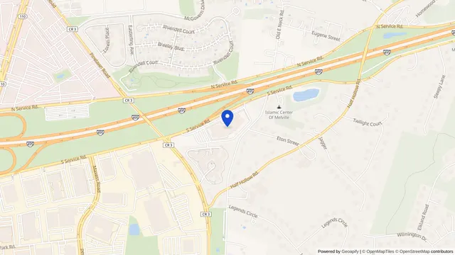Map showing the location of Huntington Hills Center for Health & Rehab at 400 South Service Road, Melville, NY 11747, served by DachiPlus medical transportation.