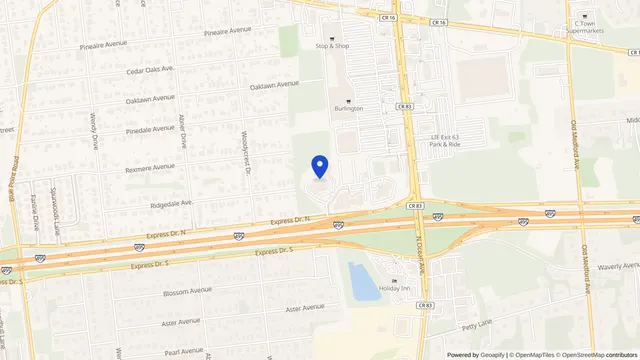 Map showing the location of Island Nursing & Rehab Center at 5537 Expressway Drive North, Holtsville, NY 11742, served by DachiPlus medical transportation.