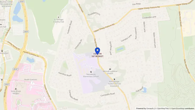 Mapa que muestra la ubicación de Jefferson's Ferry en 500 Mather Drive, South Setauket, NY 11720 — DachiPlus ofrece transporte médico aquí.