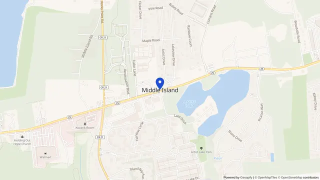 Map showing the location of Oak Hollow Nursing Center at 49 Oakrest Avenue, Middle Island, NY 11953, served by DachiPlus medical transportation.