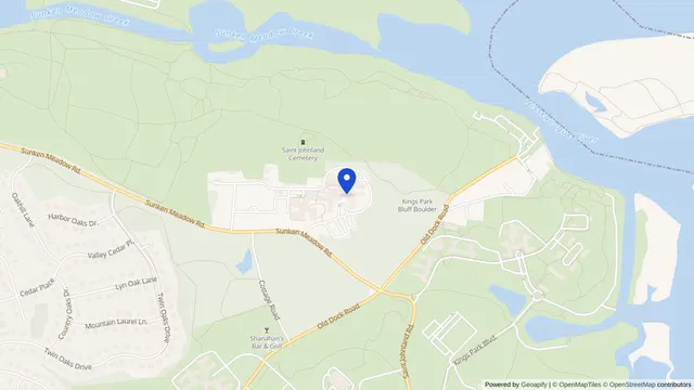Map showing the location of St. Johnland Nursing Center at 395 Sunken Meadow Road, Kings Park, NY 11754, served by DachiPlus medical transportation.