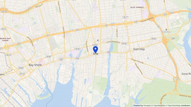 Map showing the location of Islip at Islip, Suffolk County, NY, served by DachiPlus medical transportation.