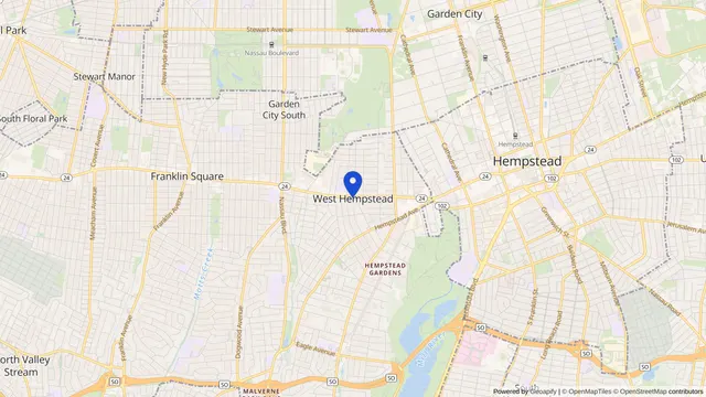 Map showing the location of West Hempstead at West Hempstead, Nassau County, NY, served by DachiPlus medical transportation.
