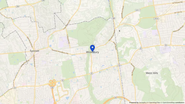 Map showing the location of Woodbury at Woodbury, Nassau County, NY, served by DachiPlus medical transportation.
