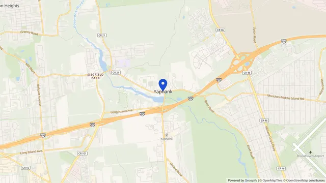 Map showing the location of Yaphank at Yaphank, Suffolk County, NY, served by DachiPlus medical transportation.